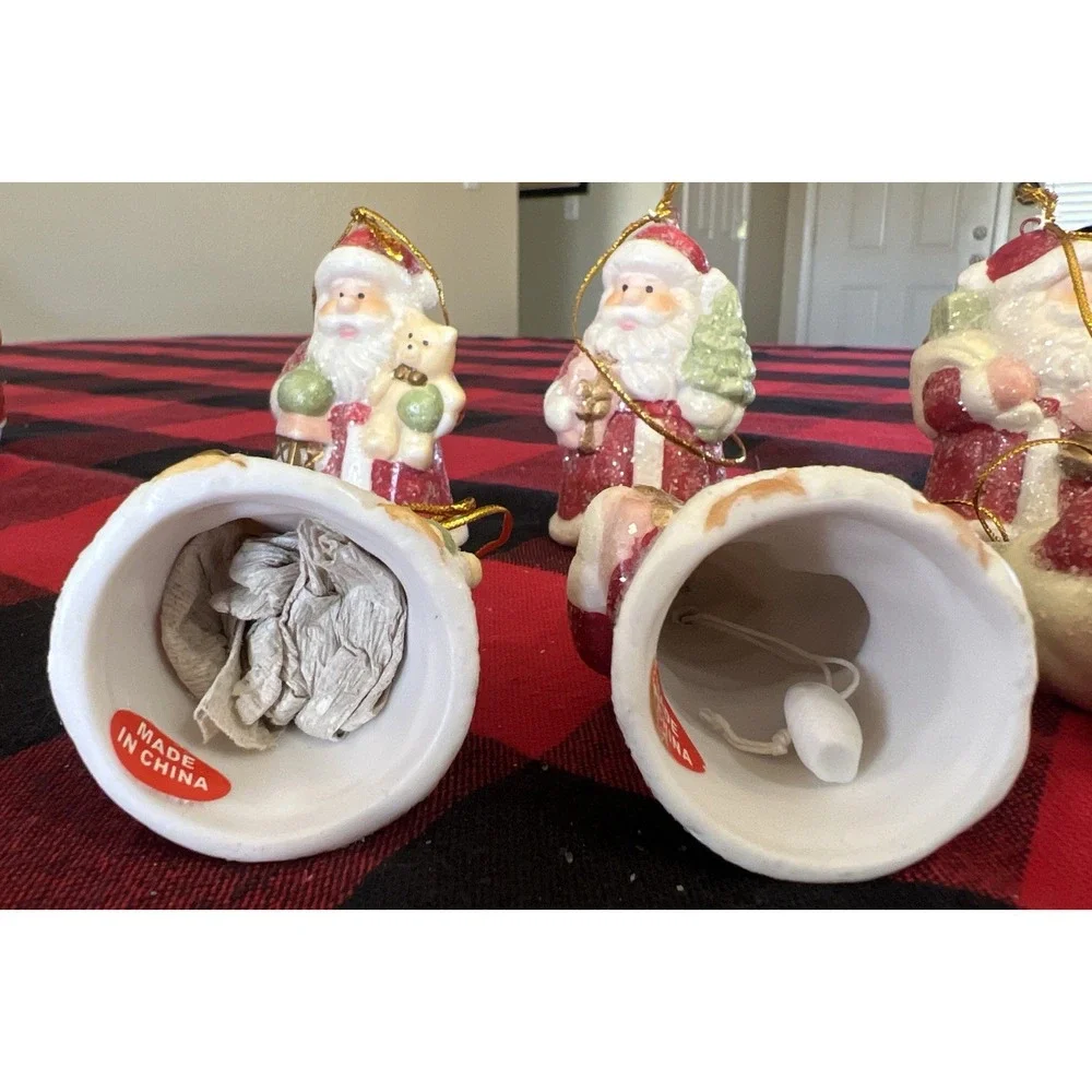 Set of 6 Homemaker's Idea Co. Santa Ornaments Bells RS130 – New in Box Glittered